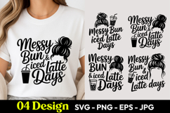 Messy Bun Iced Latte Days SVG PNG Product Image 1