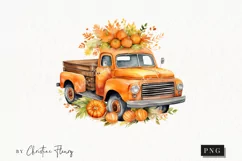 Watercolor Pumpkin Vintage Truck Clipart | Watercolor Fall Product Image 1