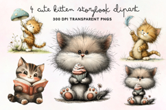Cute Kitten Storybook Clipart PNG Product Image 1