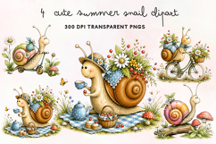 Cute Summer Snail Clipart PNG Product Image 1