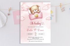 Cute sleeping teddy bear girl Baby Shower invite ZB26 Product Image 1