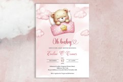 Cute sleeping teddy bear girl Baby Shower invite ZB26 Product Image 2