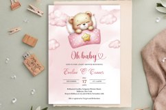 Cute sleeping teddy bear girl Baby Shower invite ZB26 Product Image 3