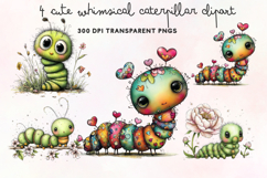Cute Whimsical Caterpillar Clipart PNG Product Image 1