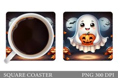 Cute Ghost Coaster Design. Halloween Coaster Sublimation Product Image 1