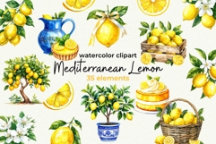 Mediterranean Lemon Watercolor Clipart Product Image 1