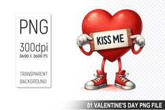 Cartoon Heart Character, Valentine&#039;s Day Clipart PNG Design Product Image 1