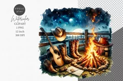 Western clipart, Campfire clipart, Watercolor clipart Product Image 1