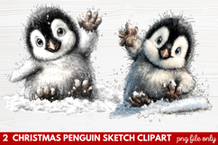 Christmas Penguin Sketch Clipart | Hand-Drawn Holiday Product Image 1