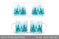 Christmas Tree Mug. Watercolor Christmas Mug Wrap Design Product Image 1