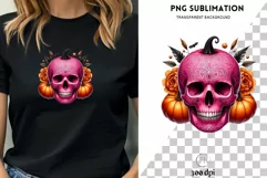 Pink Skull Pumpkin Halloween PNG, Spooky Season Graphic Product Image 1