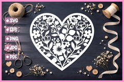 Paper Cut Floral Heart , Paper Cut Heart SVG Product Image 1