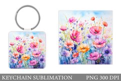 Wildflowers Keychain Design. Square Keychain Flowers Product Image 1