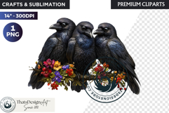 Floral Ravens Fantasy clipart, Gothic Botanical Bird Graphic Product Image 1