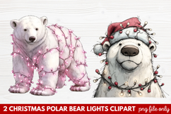 Christmas Polar Bear Lights Clipart | Cute Holiday Bear PNG Product Image 1