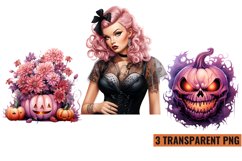 Pink Halloween Watercolor Clipart Sublimation ,PNG Product Image 1