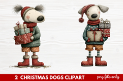 2 Christmas Dogs Clipart | Cute Holiday Puppy PNG Illustrati Product Image 1