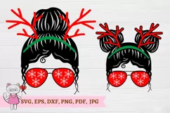 Deer horns Messy Bun, Mom Daughter svg, Mom Life Glasses Product Image 1