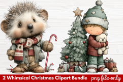 2 Whimsical Christmas Clipart | Cute Festive Holiday PNG Product Image 1