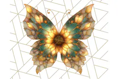 Stained Glass Butterfly and Sunflower PNG Clipart Product Image 3