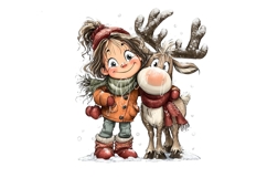 15 PNG Whimsical Cute Christmas Girl and Reindeer clipart Product Image 10