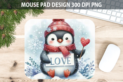 Watercolor Penguin Mouse Pad Sublimation - Valentines PNG Product Image 1