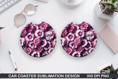 Flowers Car Coaster Sublimation| Flowers Coaster PNG Design Product Image 1