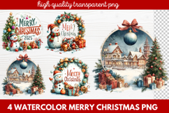 4 Watercolor Merry Christmas PNG | Festive Holiday Product Image 1