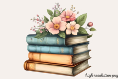 Pastel Cottage Shabby Chic Books Clipart Bundle PNG Product Image 8