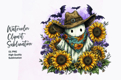 Cute ghost with sunflower watercolor clipart sublimation Product Image 1