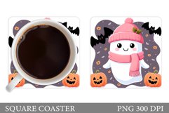 Cute Ghost Coaster Design. Halloween Sublimation Product Image 1