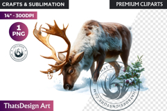 Reindeer Watercolor Winter Wildlife Animal Clipart PNG Product Image 1