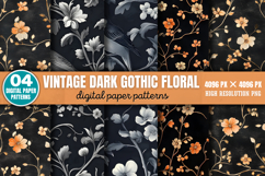 Vintage Dark Gothic Floral Digital Paper Background PNG Product Image 1