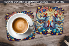 Elephant Coaster Sublimation, 4th Of July Coaster PNG Product Image 1