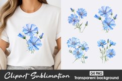 Blue Flower Watercolor Clipart PNG Product Image 1