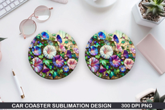 Flower Car Coaster Sublimation| Summer Flowers Coaster PNG Product Image 1