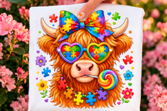 Autism Highland Cow PNG Product Image 1
