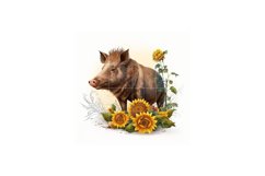 Cute Wild Boar With SunFlowers | Wild Boar Mug Sublimation Product Image 2