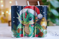 Merry Christmas Dragon Tumbler Wrap | Christmas Wrap Product Image 1