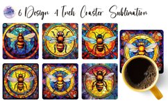 BEE Stained Glass Square Coaster Sublimation Designs Product Image 1
