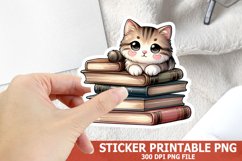 Cute Cat on A Stack of Books Sticker| Books Sticker Product Image 1