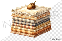 White lace cloth with acorn cozy fall fabric stack PNG art Product Image 1