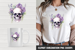 Watercolor floral skull sublimation clipart png Product Image 1