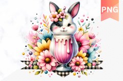 Easter Bunny And Milkshake Flowers Sublimation - Clipart PNG Product Image 1