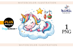 Christmas Unicorn Watercolor Illustration Product Image 1