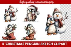 Christmas Penguin Sketch Clipart | Hand-Drawn Holiday Product Image 1