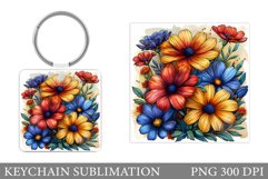 Flowers Keychain Design. Flowers Square Keychain Sublimation Product Image 1