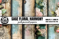 Sage Floral Harmony Junk Journal Bundle PNG Product Image 12