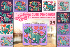 Valentine’s Day Cute Dinosaur Tumbler Wrap PNG Big Bundle Product Image 1