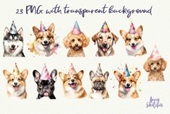 23 Birthday Dog Breeds in Party Hats Watercolor Clipart PNG Product Image 3
